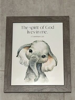 Elephant Watercolor Nursery Wall Art - Gray & Soft Peach